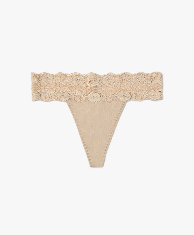 organic cotton lace waist thong - beige
