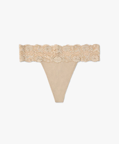 organic cotton lace waist thong - beige
