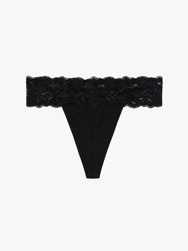 organic cotton lace waist thong - black