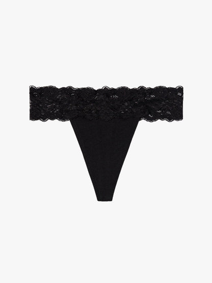 organic cotton lace waist thong - black