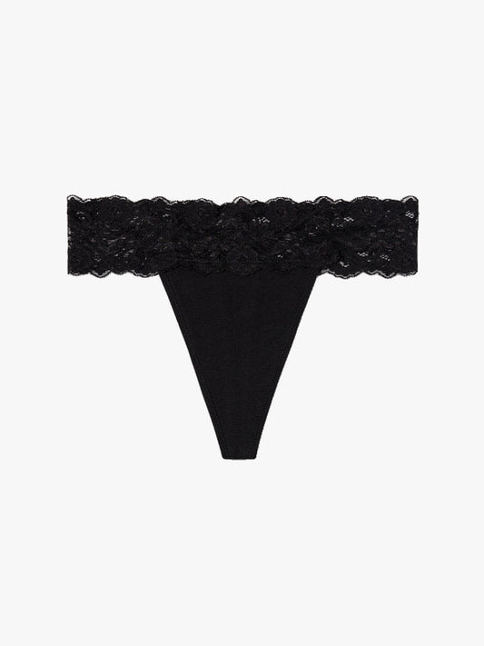 organic cotton lace waist thong - black