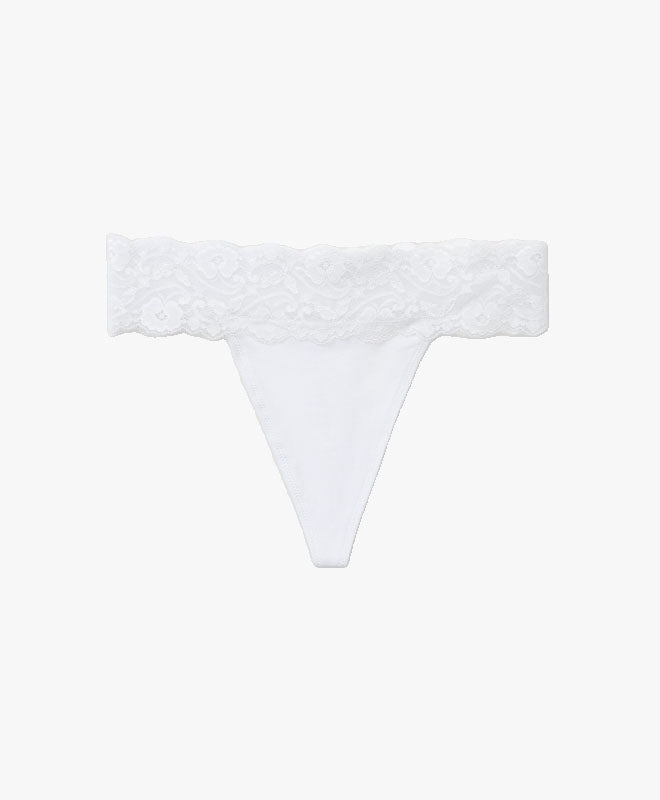 organic cotton lace waist thong - white