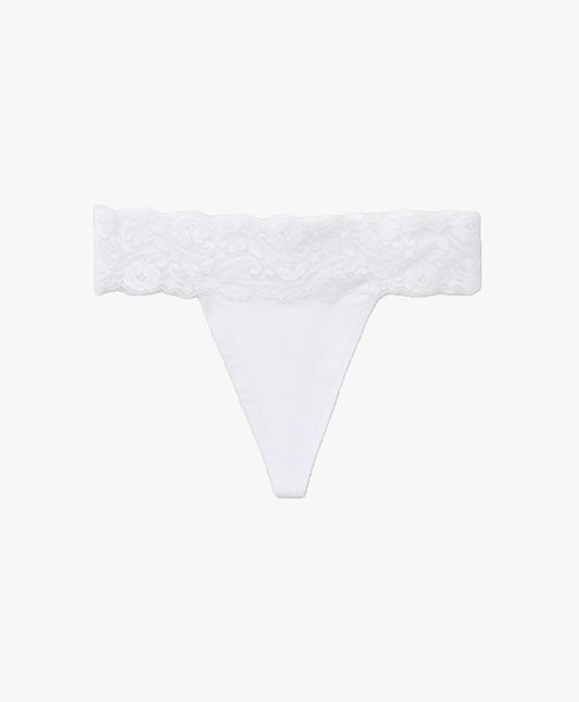 organic cotton lace waist thong - white