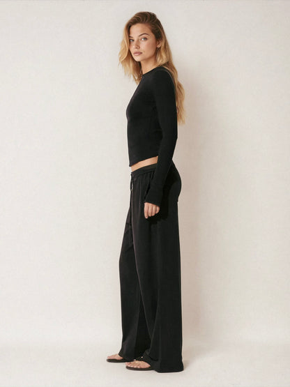 organic cotton wide leg pants - black